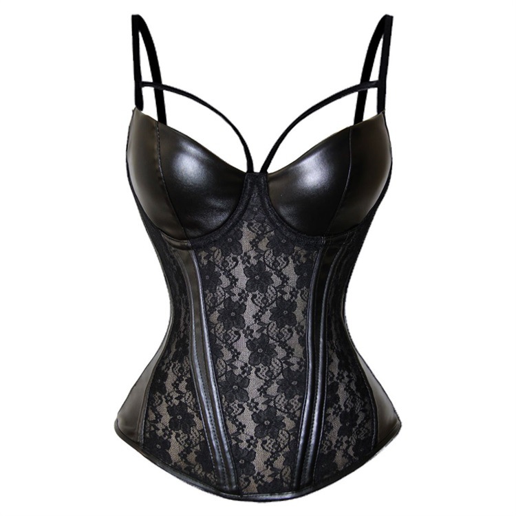 F9085 Women Sexy Lace Boned Overbust Corset Black Bustier